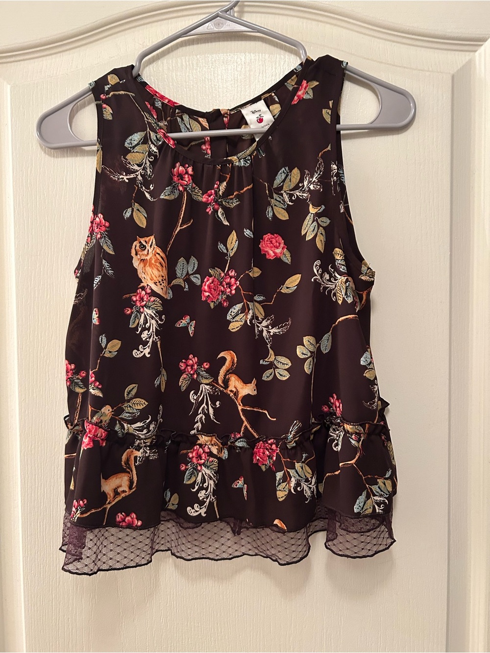 Lauren Conrad LC Disney Snow White Forest Animals Blouse Ruffles Size Small